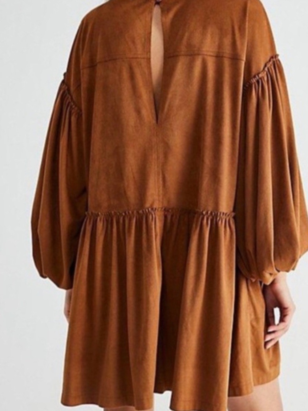 FREE PEOPLE ABBIE VEGAN SUEDE MINI DRESS BROWN SIZE L OVERSIZED BOHO - Picture 2 of 15